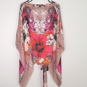 Roberto Cavalli Silk Floral Batwing Scarf Top Pink